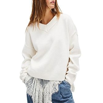 Womens V Neck Sweaters Fall Casual Long Sleeve Oversized Cozy Pullover Sweater Lightweight Knit Tops