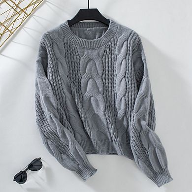 Womens Sweaters Fall Cable Knit Long Sleeve Crewneck Sweater Chunky Pullover Casual Loose Tops