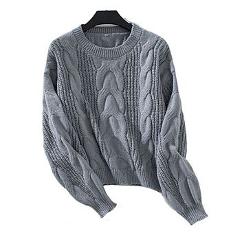 Womens Sweaters Fall Cable Knit Long Sleeve Crewneck Sweater Chunky Pullover Casual Loose Tops