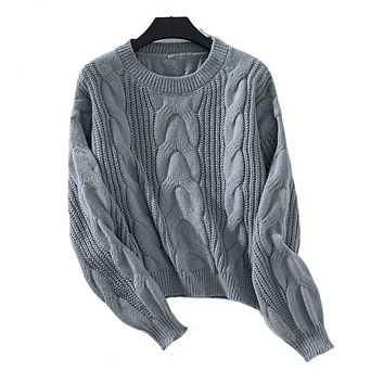 Womens Sweaters Fall Cable Knit Long Sleeve Crewneck Sweater Chunky Pullover Casual Loose Tops