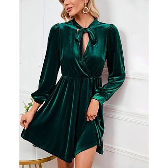Women's Long Sleeve A line Semi Formal Velvet Mini Dress Elegant Cocktail Party Winter Club Dress