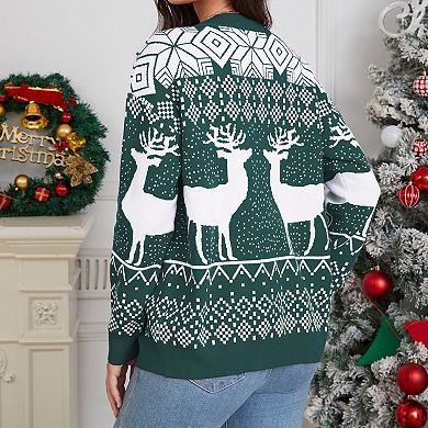 Women's Ugly Christmas Cardigans Sweaters Ribbed Kint Open Front Long Sleeve Button Down Cardigan