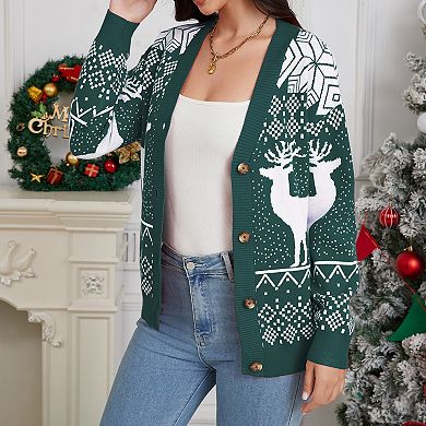Women's Ugly Christmas Cardigans Sweaters Ribbed Kint Open Front Long Sleeve Button Down Cardigan