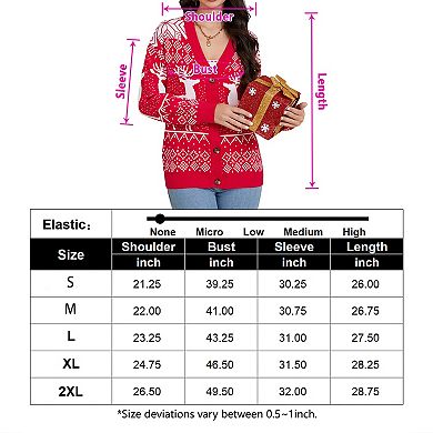 Women's Ugly Christmas Cardigans Sweaters Ribbed Kint Open Front Long Sleeve Button Down Cardigan