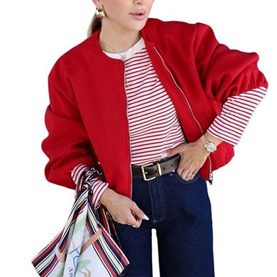 Womens Fall Oversized Zip Up Sweatshirt Jackets Casual Long Sleeve Bomber Outerwear Winter Outfits