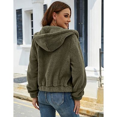 Womens Fleece Jackets Zip Up Causal Sweatshirts Winter Clothes Long Sleeve Crop Sherpa Fall Outfits