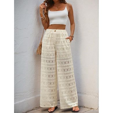 Womens Crochet Knit Elastic Waist Swimsuit Coverup Summer Striped Beach Bathing Suit Cover Up Pants