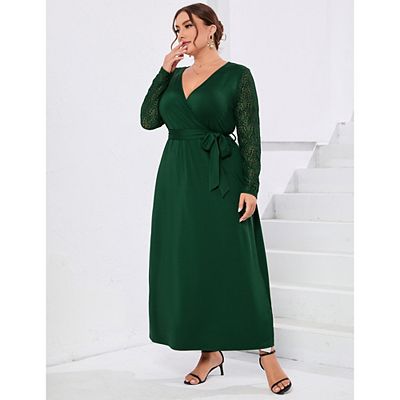 green emerald velvet dress Final Sale Plus Size Shimmer Gown with Front Slit in Green – Chic And Curvy main image 1