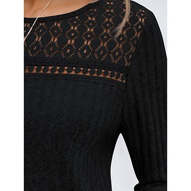 Womens Lace Long Sleeve Shirt Fall Top Casual Tunic Sweaters Mesh Clothes Trendy Work Outfits