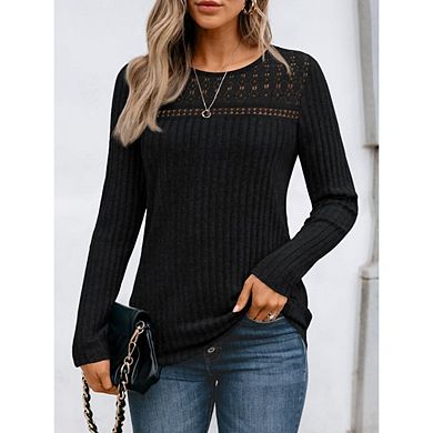 Womens Lace Long Sleeve Shirt Fall Top Casual Tunic Sweaters Mesh Clothes Trendy Work Outfits