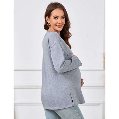 Nursing Sweatshirt Invisible Comfort Friendly Zipper Long Sleeve Pullover Tops Maternity Shirts