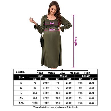 Women's Maternity Dress V Neck Long Sleeve Smocked Chest Midi Dress Photoshoot Baby Shower