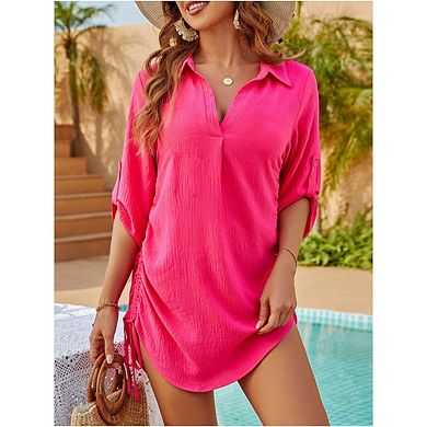 Women's Tie Side drawstring Long Sleeve V Neck Shirt Pullover
