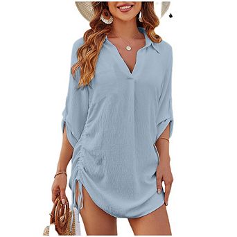 Women's Tie Side drawstring Long Sleeve V Neck Shirt Pullover