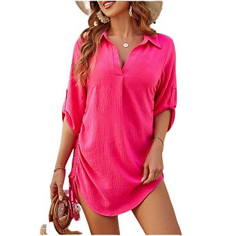 Women's Tie Side drawstring Long Sleeve V Neck Shirt Pullover