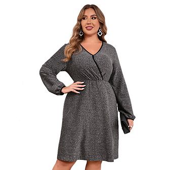 Women's Plus Size Sparkly Sequin Dress Long Sleeve Wrap V Neck Cocktail Club Dress