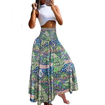Women's Flowy Bohemian Long High Waist A Line Maxi pants for Women Pleated Skirts