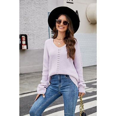 Women's Solid Color Pullover Loose Long Sleeve top Casual Hollow Out Crochet Dressy Casual Sweater