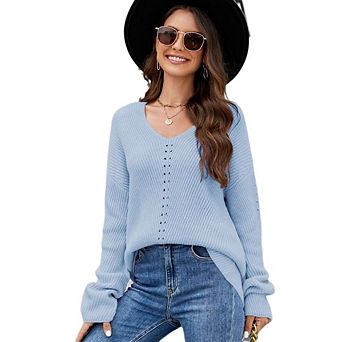 Women's Solid Color Pullover Loose Long Sleeve top Casual Hollow Out Crochet Dressy Casual Sweater