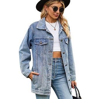 Women's Denim Jacket Button Up Long Sleeve Basic Trendy Jean Jacket Coat with Pockets