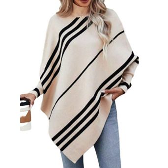 Women's Sweater Pullover Knitted Cardigan Irregular Stripes Half-High Collar Bat Sleeve Shawl