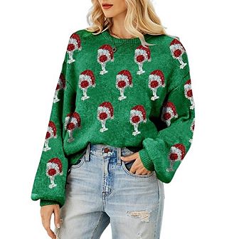 Ugly Christmas Sweater for Women Printed Sweater Casual Lightweight Knitted Sweater Tops