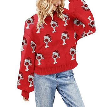 Ugly Christmas Sweater for Women Printed Sweater Casual Lightweight Knitted Sweater Tops