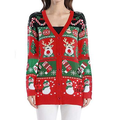 Women's Ugly Christmas Sweater Caidigans Knitted Long Sleeve Open Front Pullover Sweaters