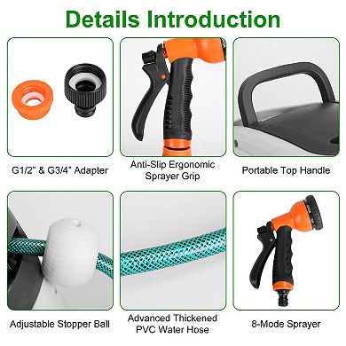 Retractable Garden Hose Reel Wall Mounted with Lock, 8 Spray Modes & 180° Swivel Bracket