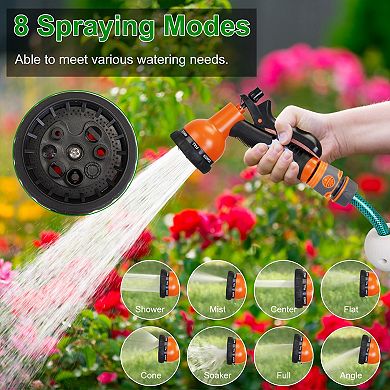 Retractable Garden Hose Reel Wall Mounted with Lock, 8 Spray Modes & 180° Swivel Bracket