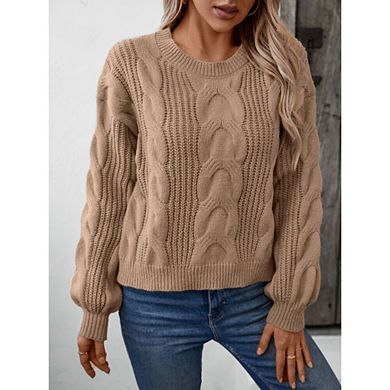 Womens Sweaters Fall Cable Knit Long Sleeve Crewneck Sweater Chunky Pullover Casual Loose Tops