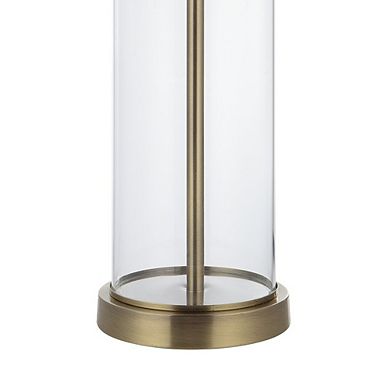 Renwil Saco 28 Tall Satin Brass Glass Table Lamp With Drum Linen Shade (Set Of 2)