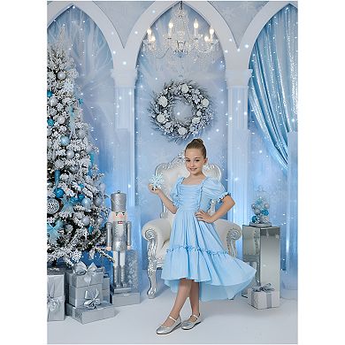 Girl's Petticoat High-Low Ruffled Puff Sleeve Shimmer Party Dress