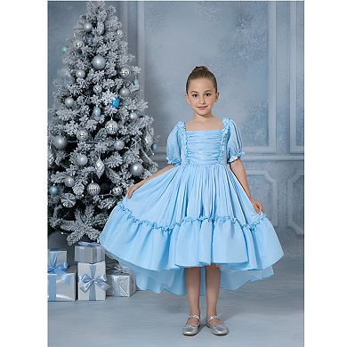 Girl's Petticoat High-Low Ruffled Puff Sleeve Shimmer Party Dress