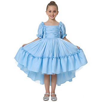 Girls' Petticoat High-Low Ruffled Puff Sleeve Shimmer Party Dress