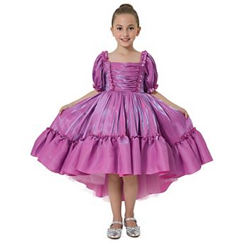 Girls' Petticoat High-Low Ruffled Puff Sleeve Shimmer Party Dress