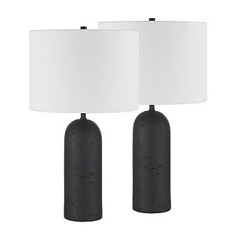 Renwil Augusta 25 Tall Black Resin Table Lamp With Drum Linen Shade (Set Of 2)