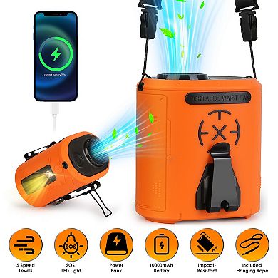 5-in-1 Waist Clip Fan Portable Turbo Fan with 5 Speeds, Flashlight & 10000mAh Battery