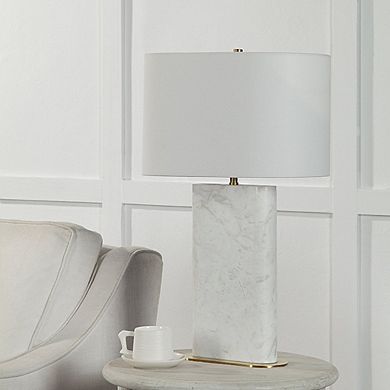 Renwil 27 Tall Plated Antique Brushed Brass Iron Table Lamp With Drum Linen Shade