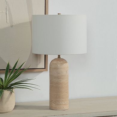 Renwil 25 Tall Plated Antique Brushed Brass Iron Table Lamp With Drum Linen Shade