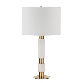 Renwil Pirot 27 Tall Antique Brushed Brass Iron Table Lamp With Tapered Linen Shade