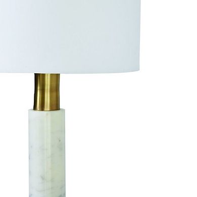 Renwil Pirot 27 Tall Antique Brushed Brass Iron Table Lamp With Tapered Linen Shade