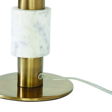 Renwil Pirot 27 Tall Antique Brushed Brass Iron Table Lamp With Tapered Linen Shade