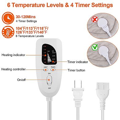 22.4x16.3in Weighted Heating Pad Fast Electric Neck & Shoulder Wrap with 6 Temps & 4 Timers