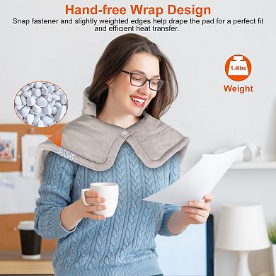 22.4x16.3in Weighted Heating Pad Fast Electric Neck & Shoulder Wrap with 6 Temps & 4 Timers