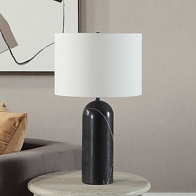 Renwil Tyne 25 Tall Powder Coated Matte Black Iron Table Lamp With Drum Linen Shade