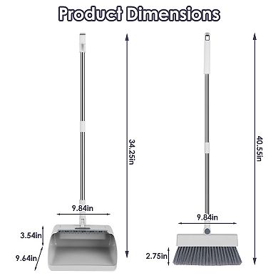 4-in-1 Broom & Dustpan Set with Squeegee, Stainless Steel Handle, Upright for Indoor & Outdoor