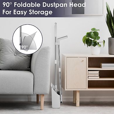 4-in-1 Broom & Dustpan Set with Squeegee, Stainless Steel Handle, Upright for Indoor & Outdoor