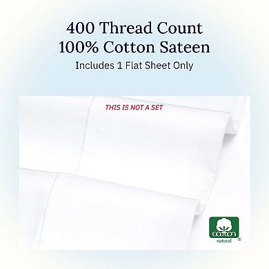 California Design Den 1 Piece Flat Sheet Only - Soft 400 Thread Count, 100% Cotton Sateen, 4" Hem
