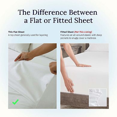 California Design Den 1 Piece Flat Sheet Only - Soft 400 Thread Count, 100% Cotton Sateen, 4" Hem